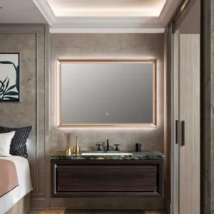 Chinese Style Single Basin Design Bathroom Vanity Cabinet Water-Resistant LED Light Bath Mirror Factory Wholesale For Home Use