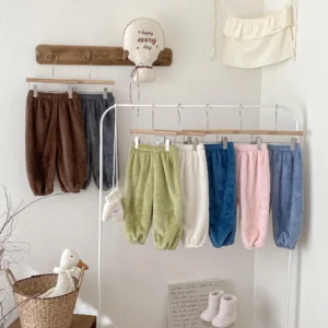 Infant Plush Pants Autumn Winter Pajamas Pants Simple All-match Trousers Thin Velvet Pants Baby Girls Casual Pants Home Wear