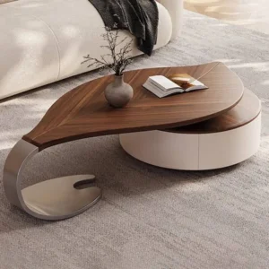 Custom Modern Leaf Shape Walnut Veneer Coffee Table Light Luxury Living Room Home New Designer Creative Special Shape Coffee Tab