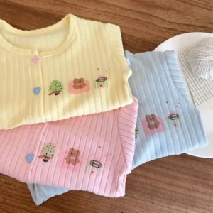 New Spring Autumn Kids Girls Knitted Cardigan Stylish Versatile Solid Color Printed Children Girls Thin Coat Toddler Girls Tops