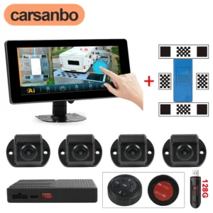 Carsanbo 10.25 inch 4 Way Car Camera System 360° Surround View Parking Monitor Touch Screen 1080P AHD DVR for Truck/ Bus/ RV/VAN