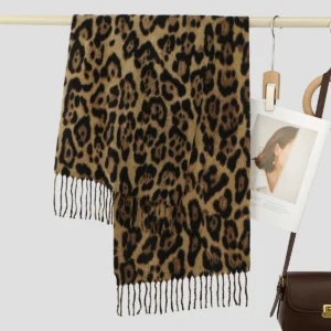 Women Leopard Print Cashmere Scarf Shawl Wrap Elegant Versatile Warm Scarf Suitable For Daily Use Winter Neck Warmer 180*30cm