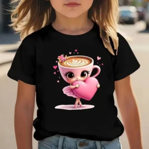 2026 BALLERINA CAPPUCCINA Children's Casual Short-sleeved T-shirt with Gold Letters Cartoon Ballerina Cappuccino Print Top