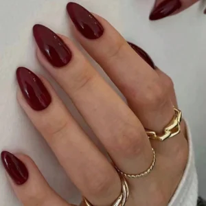 ARTAUG 24PCS Press On Nails Short Almond Wine Red High Saturation Fake Press On Nails Korean Press On Nails Valentine'S Day