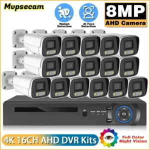 Outdoor 8MP Smart CCTV Camera Full Color Night Vision 16CH 4K DVR Security Camera System Set Video Surveillance AHD System Kit