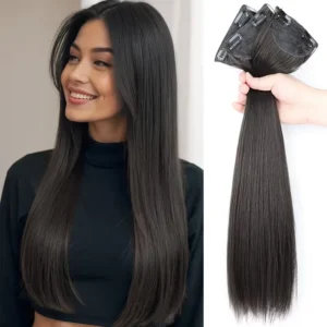 24Inch Synthetic 3pcs/set Long Straight Hair Extension Lightweight Black Brown Hair Accessories for Women Daily