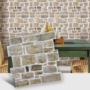 10pcs 3D Faux Stone Self-adhesive Wall Panels, Vintage Style Wall Decor for Kitchen, Living Room, Bedroom, Home Wall Decor