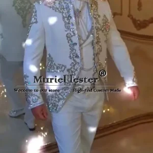 Exclusive Suits Men For Wedding Customized Sparkly Beaded Crystals Prom Blazer Groom Tuxedo Male Fashion 3 Pieces Set Outfits