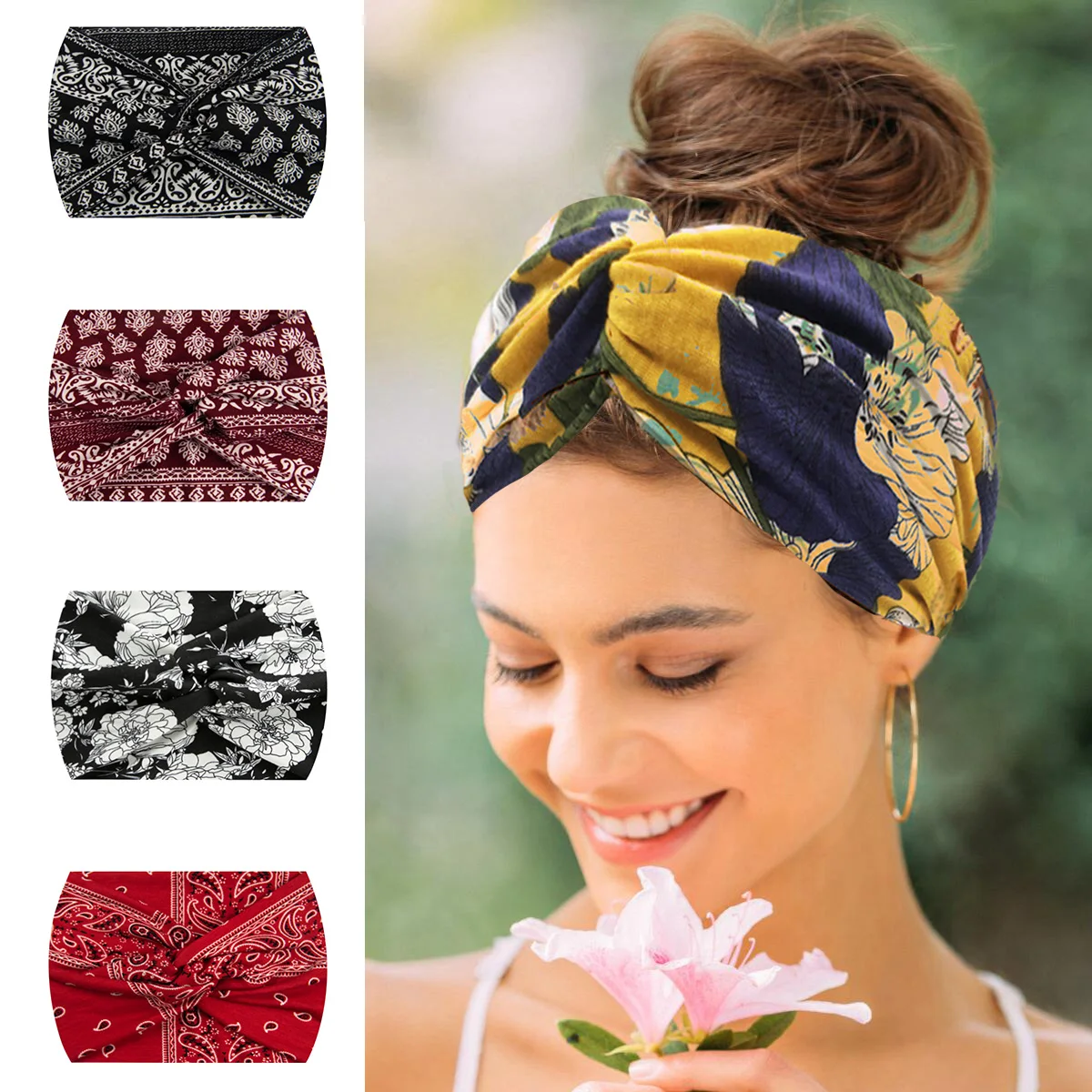 Widening 18CM stretch printed sports sweatband headband headscarf hairband hair tie hair accessories