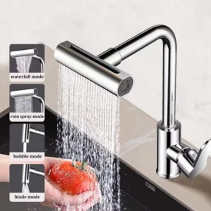 Waterfall kitchen faucet stainless steel 360° rotating waterfall flow spray head hot and cold water sink mixer kitchen faucet