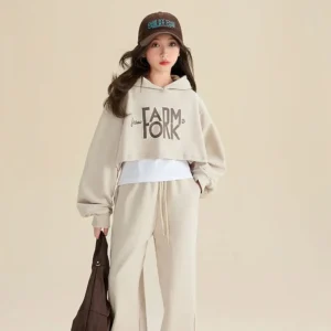 2025 autumn winter kid Girls Clothes Suit Child letter sweatshirt hooded top and bottom wide leg pant Tracksuit 4 8 10 12 year