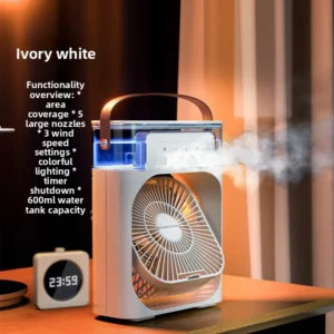 500mL Tank Portable Evaporative Air Cooler - Doubles As Fan, Humidifier; Quiet Mist Spray for Home, Room, Camping, Car, Office