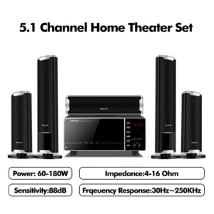60-180W Speaker Set 5.1 Channel Sound Box Sound System 4-16ohm Subwoofer SNR 85dB Audio Kit for Home Theater TV Karaoke Gaming