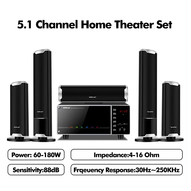 60-180W Speaker Set 5.1 Channel Sound Box Sound System 4-16ohm Subwoofer SNR 85dB Audio Kit for Home Theater TV Karaoke Gaming