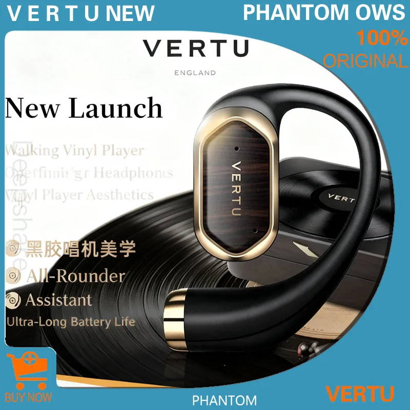 Vertu Phantom Series OWS AI Earbuds - Premium Wood Open-Ear Headphones with Spatial Sound, 5-Language Translator & Noise