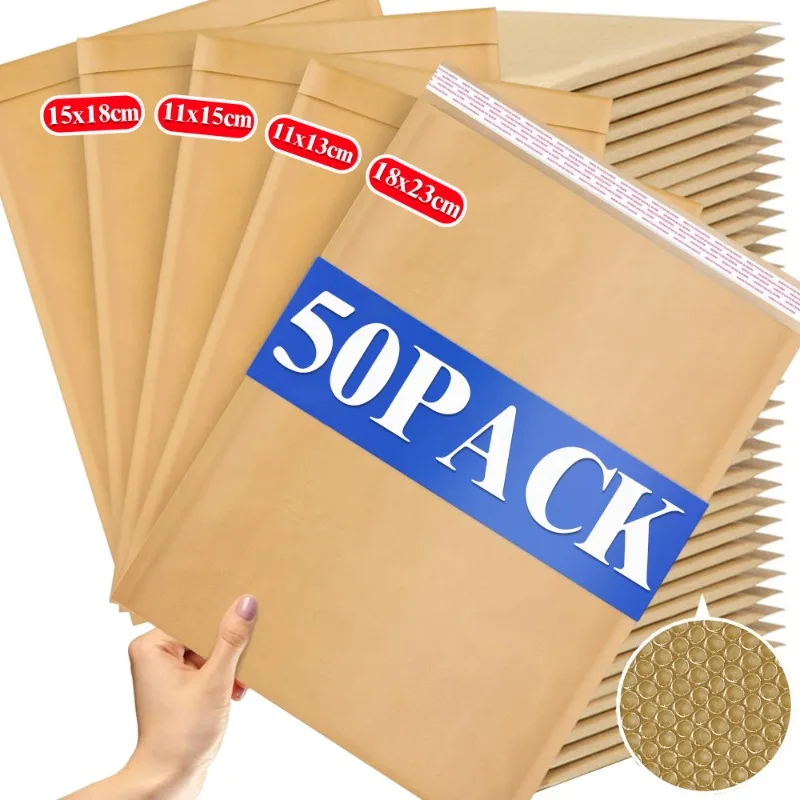 10-50Pack Kraft Bubble Envelopes Bags Mailers Self-adhesive Sealed Waterproof Business Shipping Bag Gift Packaging Storage Pouch