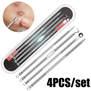 4pcs/set Acne Removal Needles Stainless Steel Pimple Blemish Blackhead Remove Spoons Face Skin Care Tools Facial Pore Cleaner