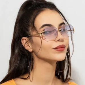 Hiking Retro Women Rimless Polygon Design Anti Light Glasses Fashion Shades Square Cutting Lens Ladies Frameless Eyeglasses