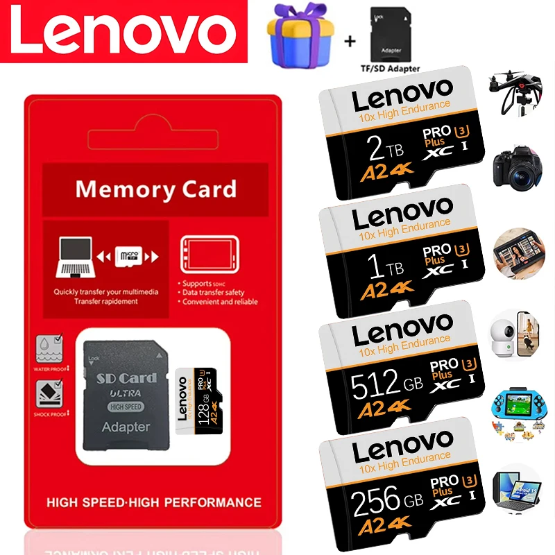 Original-Lenovo 2TB 1TB Memory Card 128GB High Speed Micro TF SD CardS 512GB 256GB SD Cards V30 U3 TF for Tablet Ps4 Ssd Switch