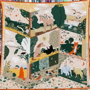 POBING 30% Silk 70% Cashmere Scarf Women Hand Rolled Animals Print Square Scarves Wraps Bandana Big Hijabs Female Foulard 135CM