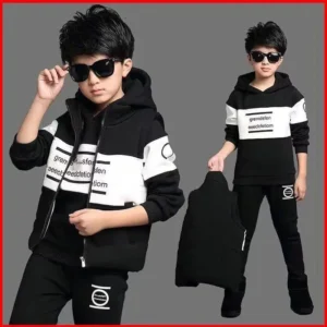 3pcs/set 2025 winter Boys tracksuit Autumn Teenager Clothes splicing velvet jacket + hooded + Pant Children 4 8 9 10 11 12 year
