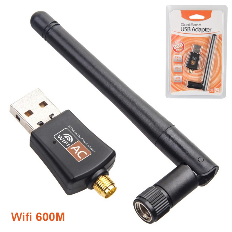 Dual Band USB wifi 600Mbps Adapter AC600 2.4GHz 5GHz WiFi with Antenna PC Mini Computer Network Card Receiver 802.11b/n/g/ac