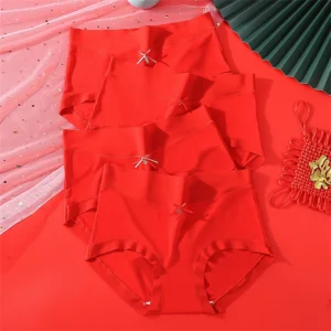 3Pcs/Set Women Panties Cotton Good Luck Red Intimates Soft Breathable Comfort Underpants Female Underwear Seamless Girls Briefs