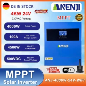 ANENJI 4.2KW 6.2KW Solar Inverter Hybrid Pure Sine Wave Inverter Off Grid MPPT 100A/120A PV Solar Charge Controller With WiFi