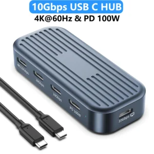 USB3.2 Gen2 USB C Hub with Display Port 4K@60Hz Video Output PD100W USB Splitter for Laptops MacBook Air IPad Pro Type-C Devices