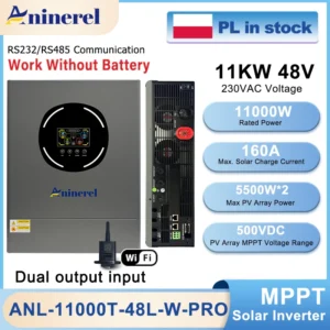 Aninerel 11KW 48V Hybrid Solar Inverter Dual Output Color LCD Display Dual MPPT 160A 120 PV 500VDC With WiFi EU stock