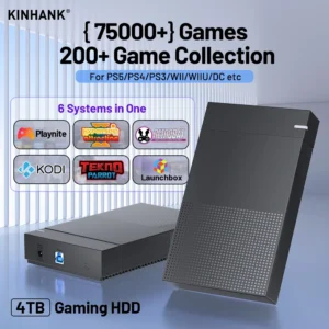 Kinhank Super Console 4TB Gaming HDD with Hyperspin Launchbox Retrobat with 75000+ Retro Video Games for PS5/PS4/PS3/WII/WIIUetc