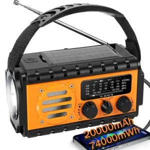 20000mAh FM AM/WB/NOAA Weather Radio Emergency Radio USB Rechargeable Solar Hand Crank Radio Flashlight SOS Alarm Power Bank
