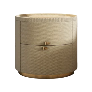 Italian minimalist designer bedside table light luxury rock slab Fendi bedroom high-end oval leather art Internet celebrity beds