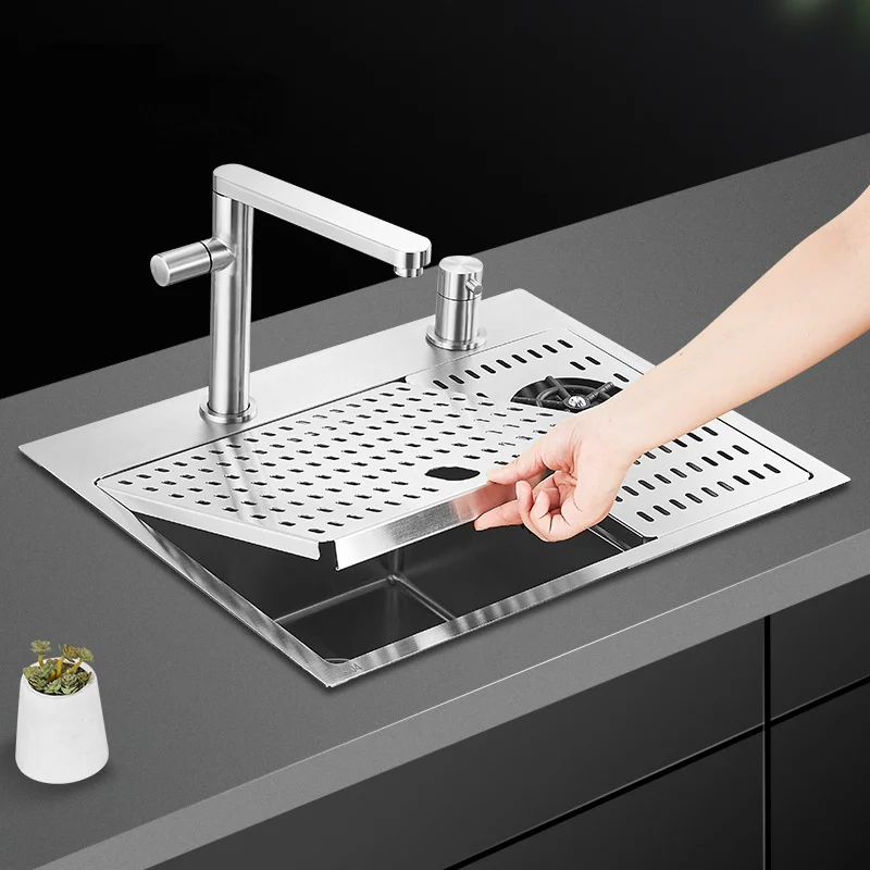 Brushed Small Size Hidden Kitchen sink Single bowl Bar Stainless Steel Balcony Concealed With cup washer