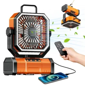 20000mAh Battery Powered Fan Camping Fan with 360° Rotation Hanging Hook for Fishing Tents Desk Rechargeable Camping Ceiling Fan