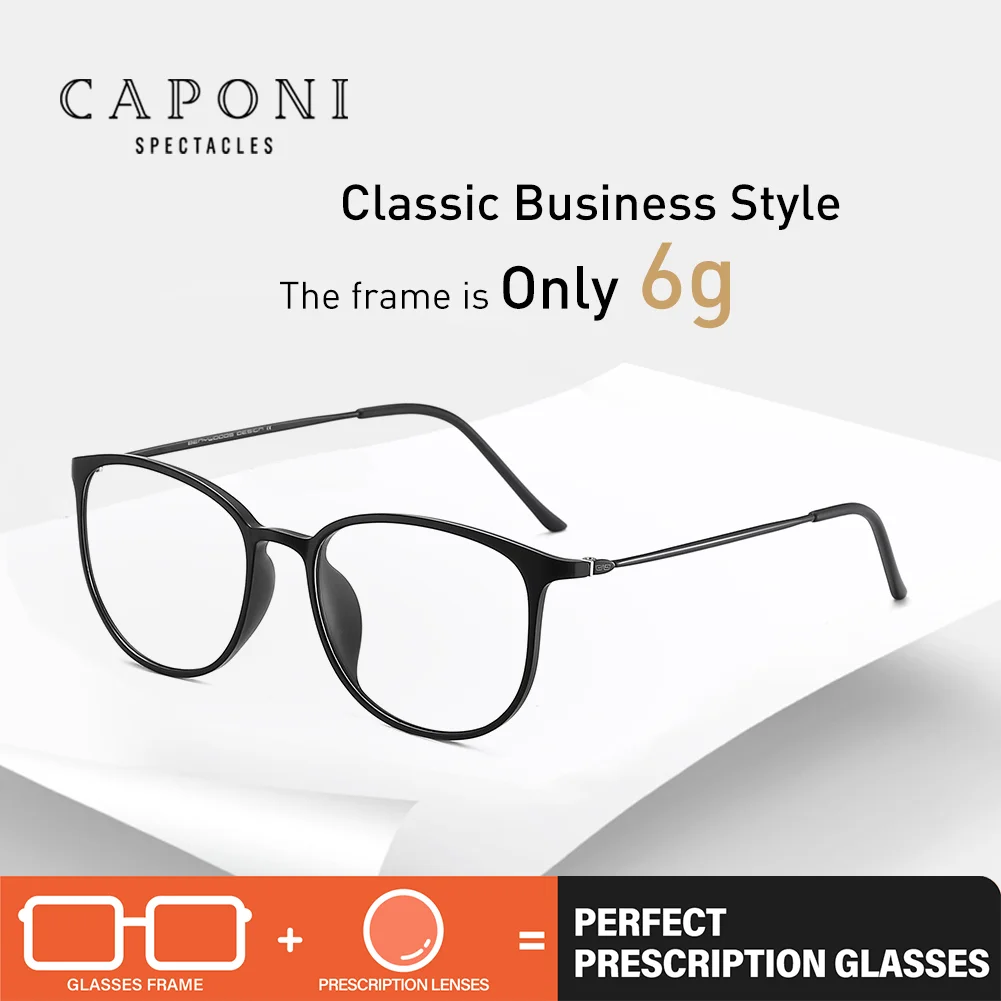 CAPONI Prescription Men Glasses TR-90 Titanium Light Myopia Glasses Progressive Anti Blue Ray Reading Round Eyes Glasses PJ520