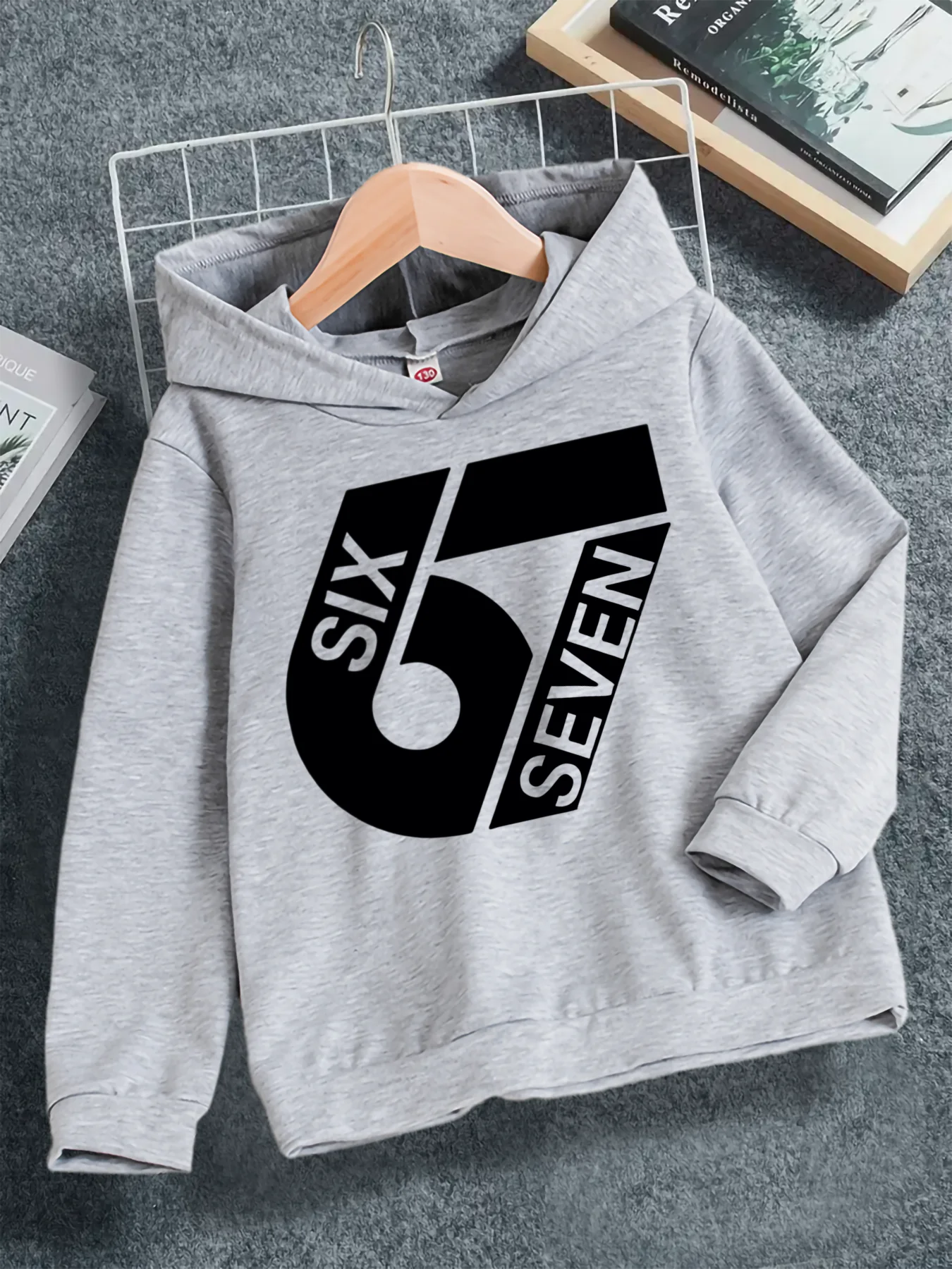 Spring And Autumn Boys' Casual And Fashionable Christmas, 67 Digital Cartoon Printed Grey Hooded Sweatshirt