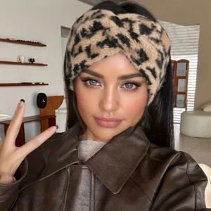 1pc Womens Vintage Leopard Print Headband Thick Warm Winter Hairband Soft Adjustable Fitness Us Outdoor Christmas ValentineDay