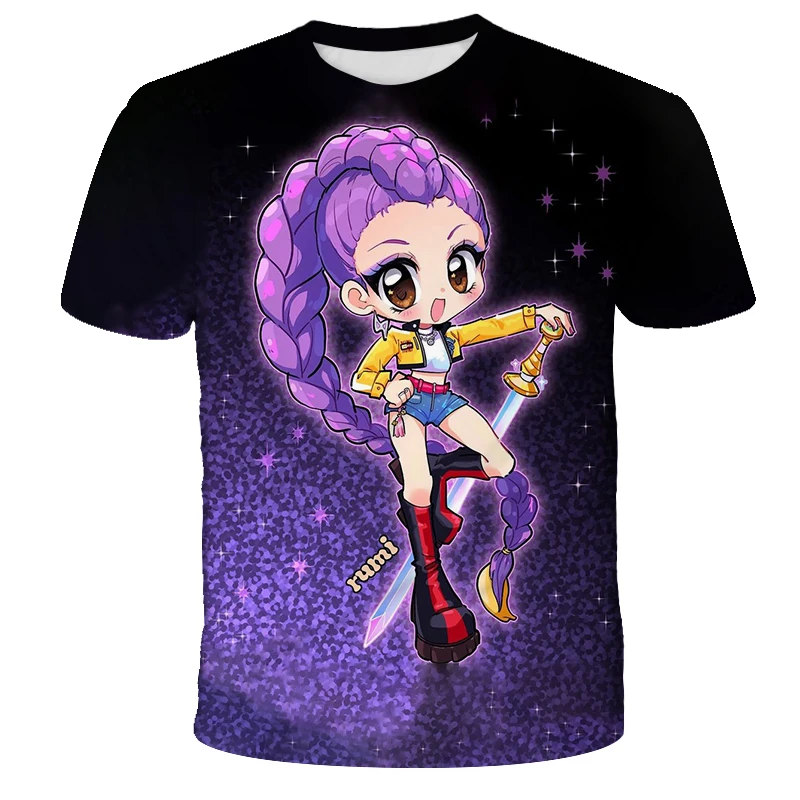 KPop Demon Hunters Tiger Girls Boys T Shirt K-Pop Demon Hunters Children's Clothing T-shirts Cute Cartoon Print Tee Tops