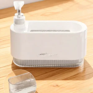 2-in-1 Dish Soap Dispenser with Sponge Holder - Press-Type Kitchen Sink Organizer, 650ml Large Capacity Detachable Soap Pump Con