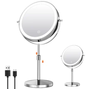 7" Makeup Mirror with Light USB Rechargeable Height Adjustable 1X/10X Magnifying 3 Color lighting 360° Rotation Vanity Mirror