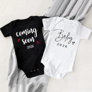 Baby Announcement Coming Soon 2026 Newborn Baby Bodysuits Summer Boys Girls Romper Body Pregnancy Reveal Clothes