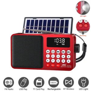 Solar FM Radio Portable Bluetooth Speaker with LED Light support Recording TF Card USB Play Wireless Speaker Radio FM Receiver