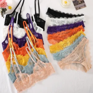 2-Piece Set - Lace Bra + Panties Set - See-Through Lace Intimates Set - Multi-Color Optional - Lace Women's Intimates Set - Sexy Intimates Set - with Steel Rings