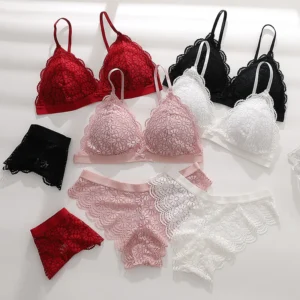Women Lace Bra Panties Sets Sexy Underwear Push Up Bra Padded Backless Bralette Ultrathin Briefs Female Sexy Lingerie Set
