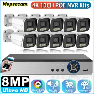 10CH 8MP HD Video Surveillance POE IP Camera Full-Color Night Vision Security Outdoor Smart 4K CCTV NVR 2-Way Audio System Kit