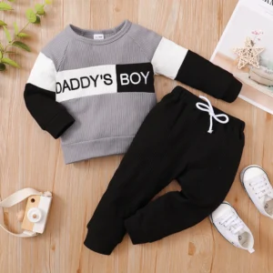 Winter Newborn Infant Baby Boy Long Sleeve Knitted Soft Waffle Letter Casual Fashion Baby Clothing
