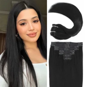 120G/8Pcs Straight Clip Ins 100% Unprocessed Human Hair Extensions Brazilian Remy Virgin Hair Natural Black Full Head For Women