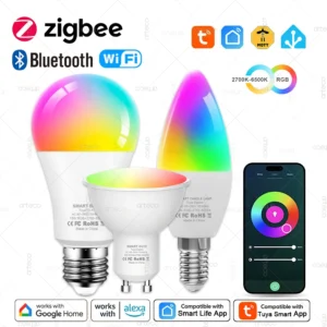 Tuya E27 GU10 E14 Bulb WiFi Zigbee Bluetooth,Dimmable Smart LED Lamp 2700-6500K RGBCW,LED Light Bulb Work With Alexa Google Home