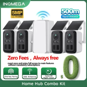 INQMEGA 5MP Wireless Solar Camera System 4 Cam Kit Outdoor WiFi Solar Security Camera Set 2-Way Talk Zero Fees Always free ﻿